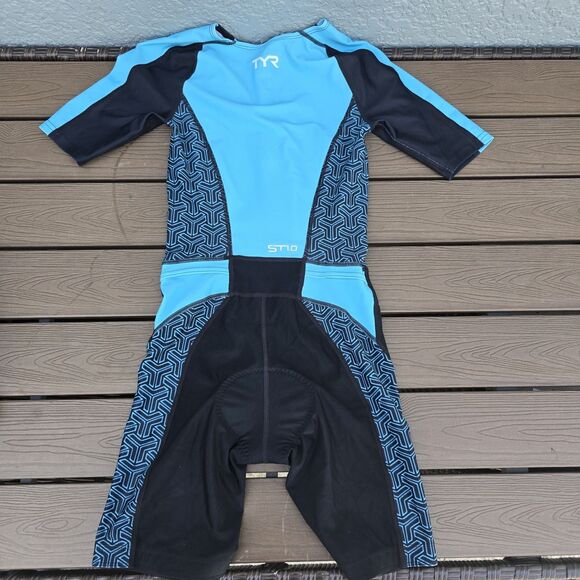 TYR Women's Triathlon Blue Black Front Zip Short John Tri Suit Sz: S New No Tag - Picture 2 of 3